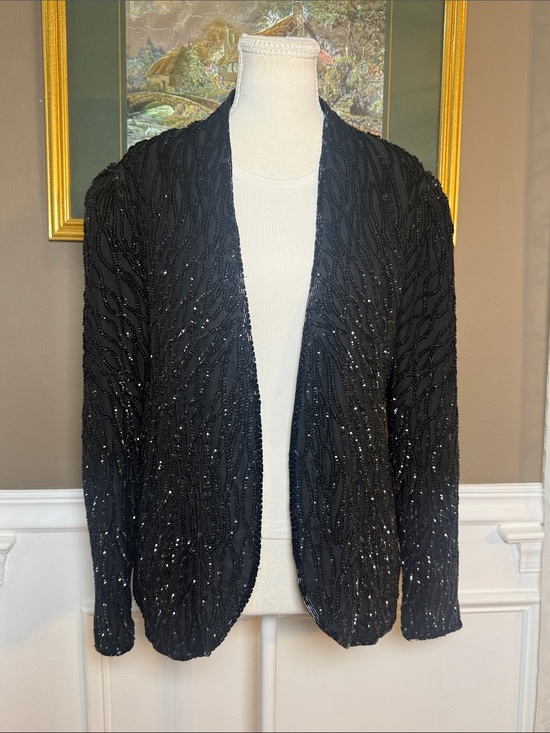 Leslie Fay Jackets & Blazers - Vintage Leslie Fay Evenings Silk Beaded Sequin Jacket S 80s 90s Formal